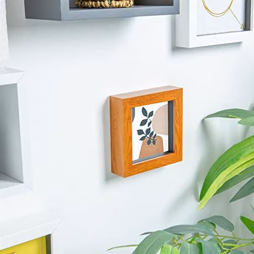 Nicola Spring Minimalist Square 3D Shadow Box Photo Frame, Brown, W/D/H: 10 x 10 x 3.5 cm – 2