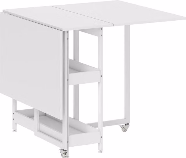 HOMCOM Industrial Folding Dining Table with Drop Leaf and Open Compartments, White – 1