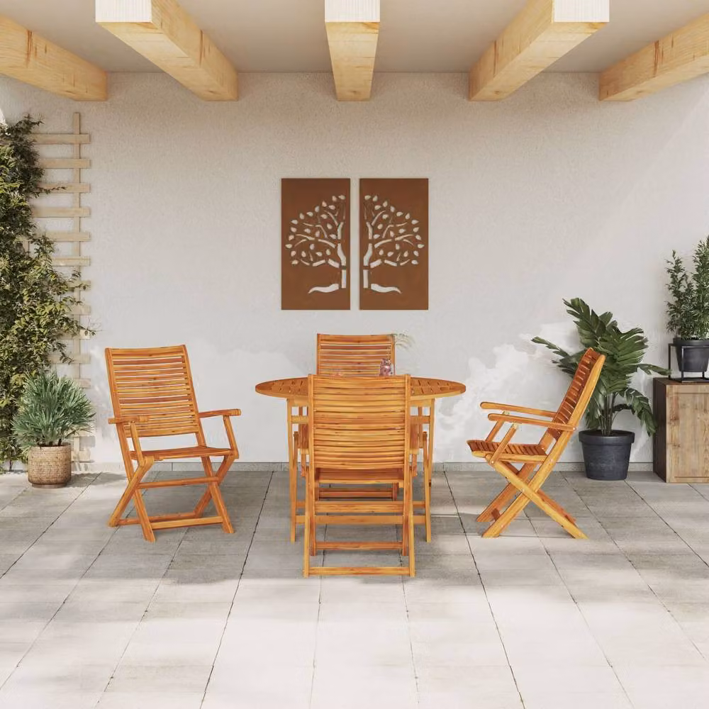 Berkfield Home 5 Piece Garden Dining Set in Brown Solid Acacia Wood – 3