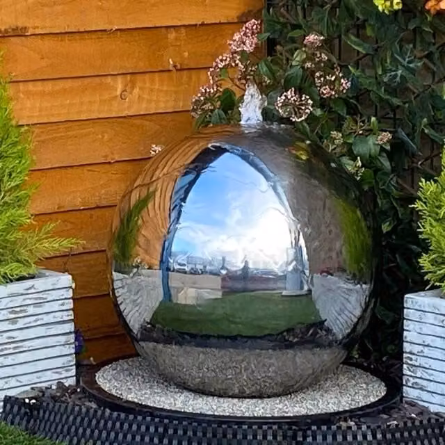 Tranquillity Water Features Grey Stainless Steel Sphere Solar Powered Cascade Water Fountain, Diameter: 50 cm