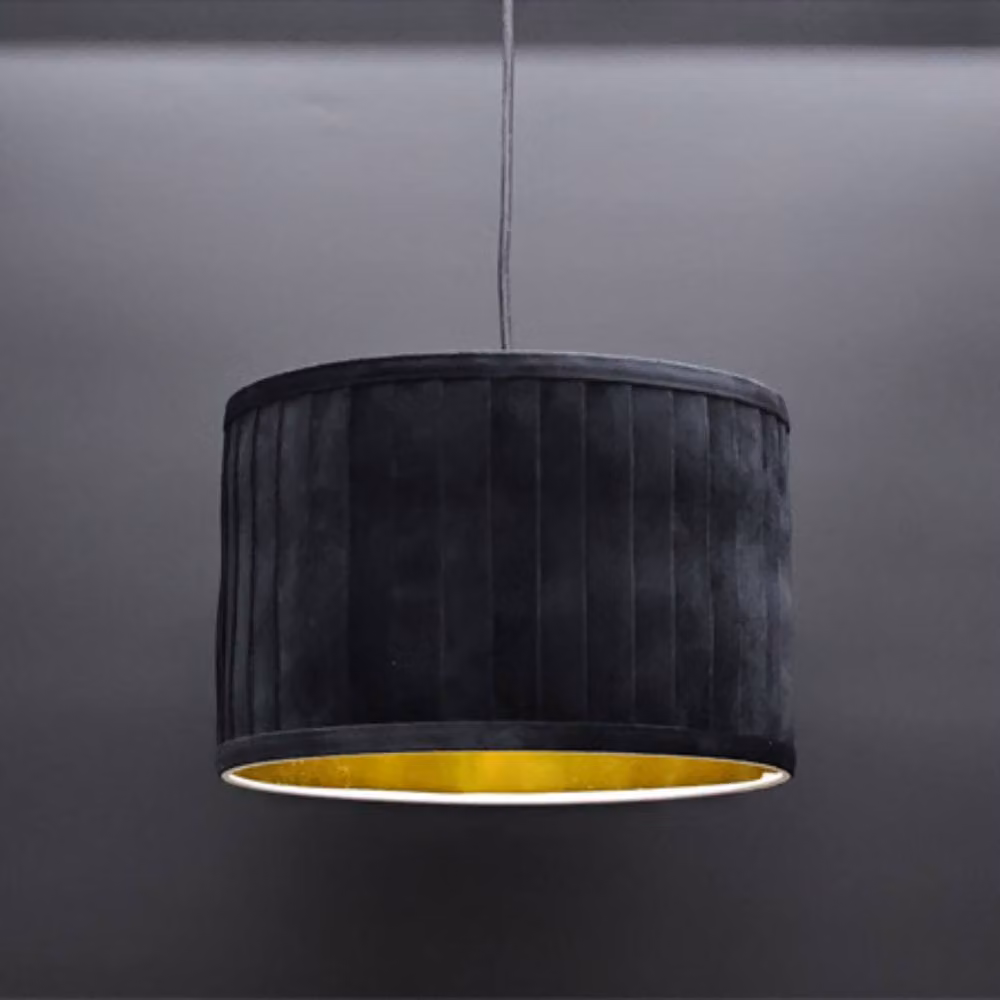 First Choice Lighting Sundance Black Velvet Pleated Round Lamp Shade with Gold Inner, Diameter: 30 cm – 2