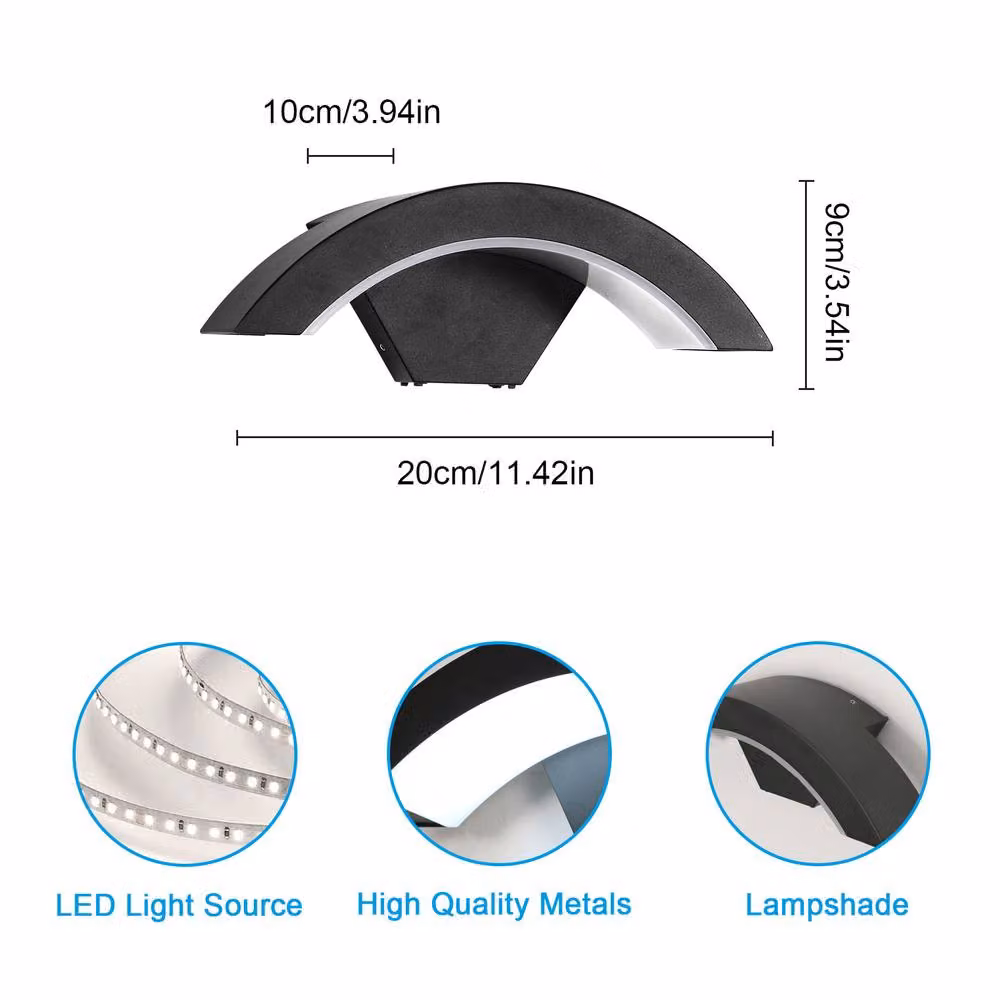 Pheashine U-Shaped LED Outdoor Wall Light, 24W Cool White, Black Aluminium – 3