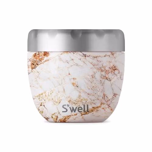 S'well Calacatta Eats 2-in-1 Stainless Steel Food Bowl in Gold and White