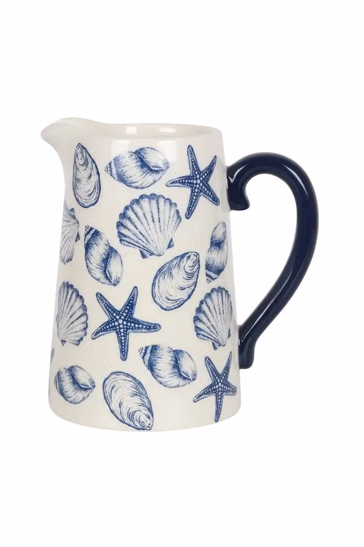 KDMD White and Blue Maritime Ceramic Seashell Flower Jug, Height: 17 cm – 2