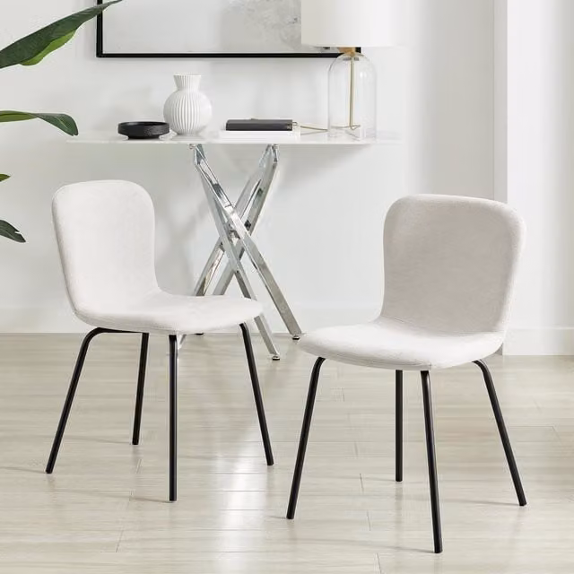 FurnitureboxUK Set of 2 Asti Dining Chairs in Beige Linen Effect Fabric with Black Metal Legs