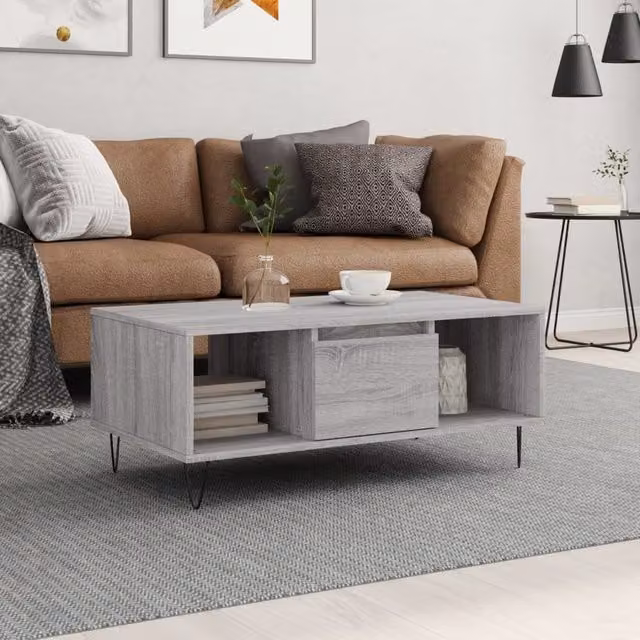 Berkfield Home Grey Sonoma Coffee Table, W: 90 cm, D: 50 cm, H: 36.5 cm