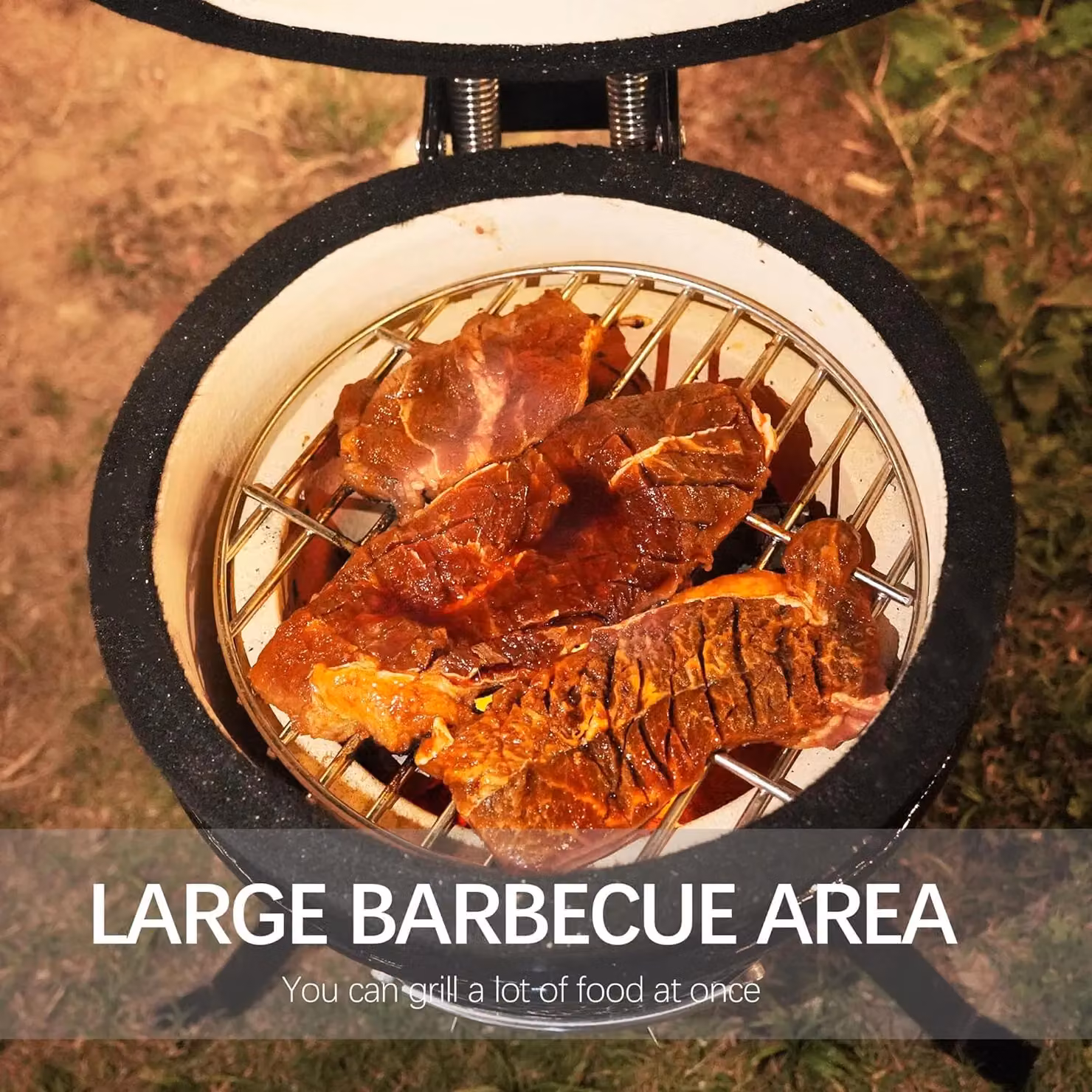 Alivio Ceramic Kamado Charcoal BBQ Grill and Smoker with Thermometer, Black – 3