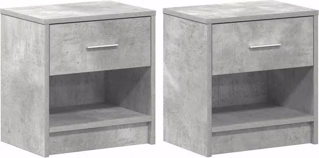Berkfield Home Set of 2 Bedside Cabinets with Drawer in Concrete Grey, W/D/H: 39 x 28 x 41 cm