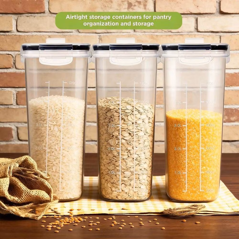 EONLION Set of 4 Airtight and Leakproof Cereal Food Storage Containers, 4 l each, Clear – 3