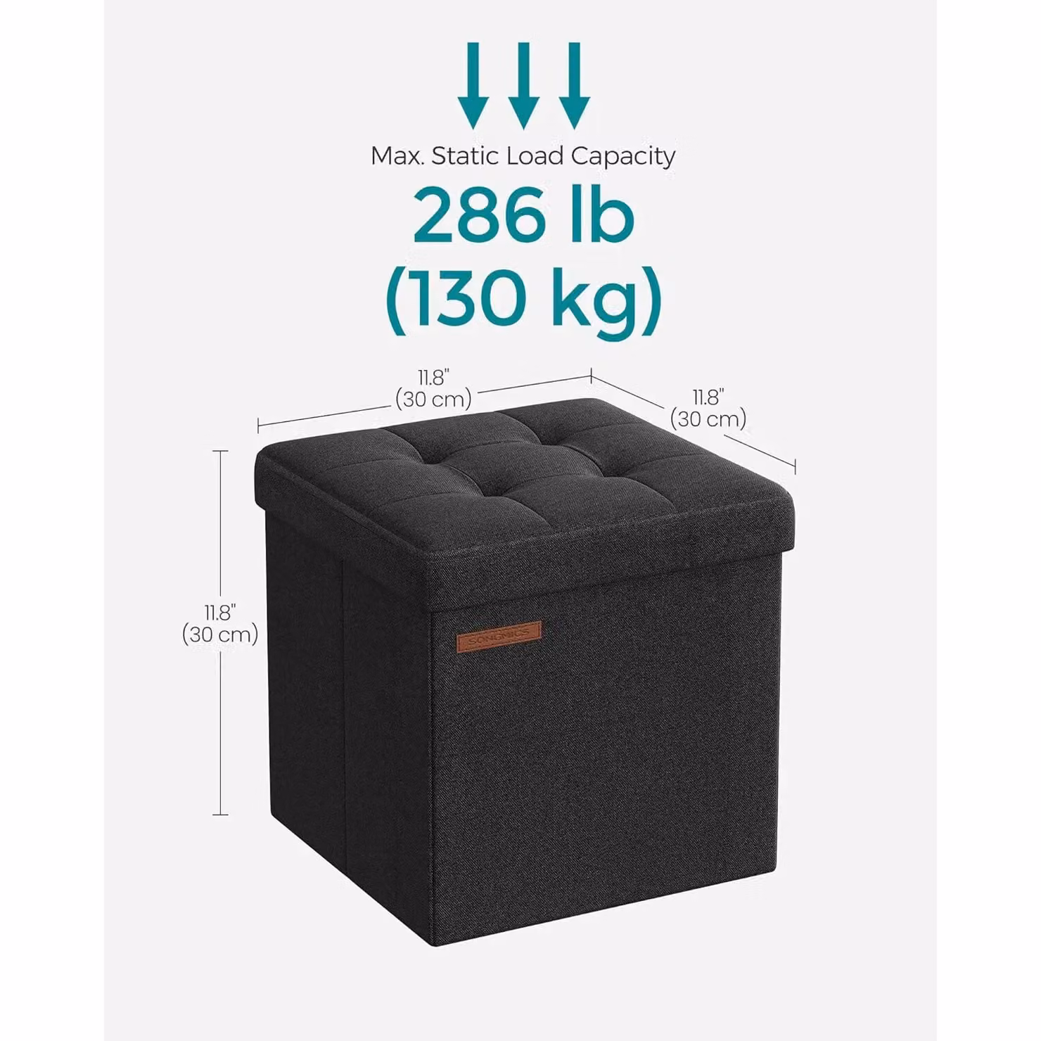 SONGMICS Small Foldable Storage Ottoman Foot Rest in Black – 2