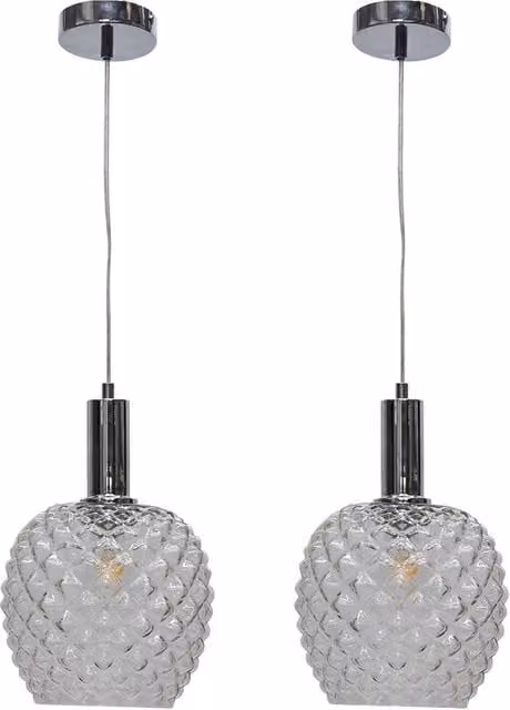 First Choice Lighting Baine Set of 2 Chrome Deco Pendant Lights with Transparent Textured Glass – 1