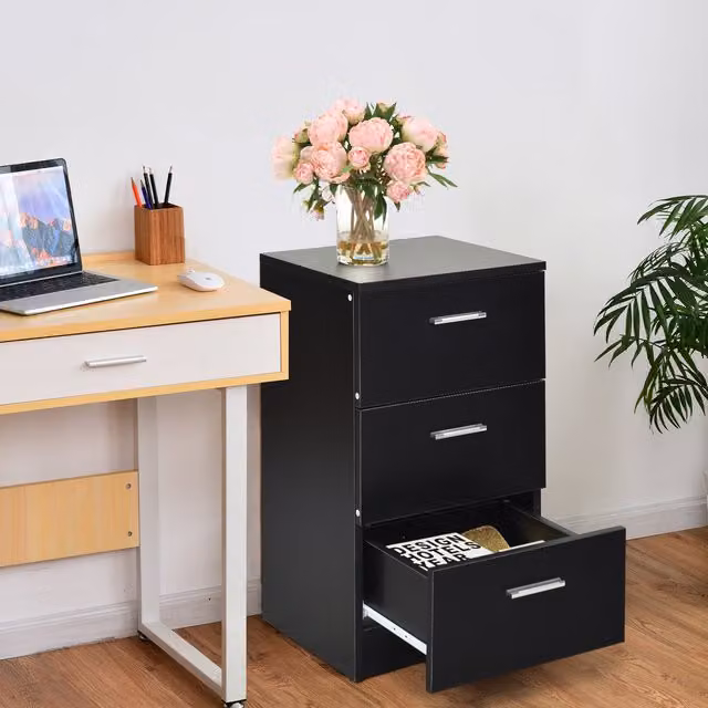 Costway Modern Black Bedside Table with 3 Drawers