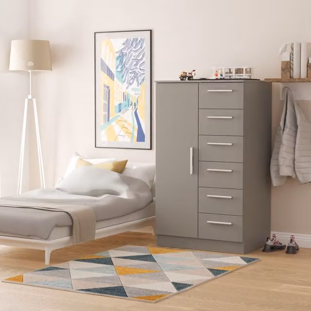 Ready Assembled 2 U Trent Large Kids Robe with 1 Door and 5 Drawers in Dark Grey