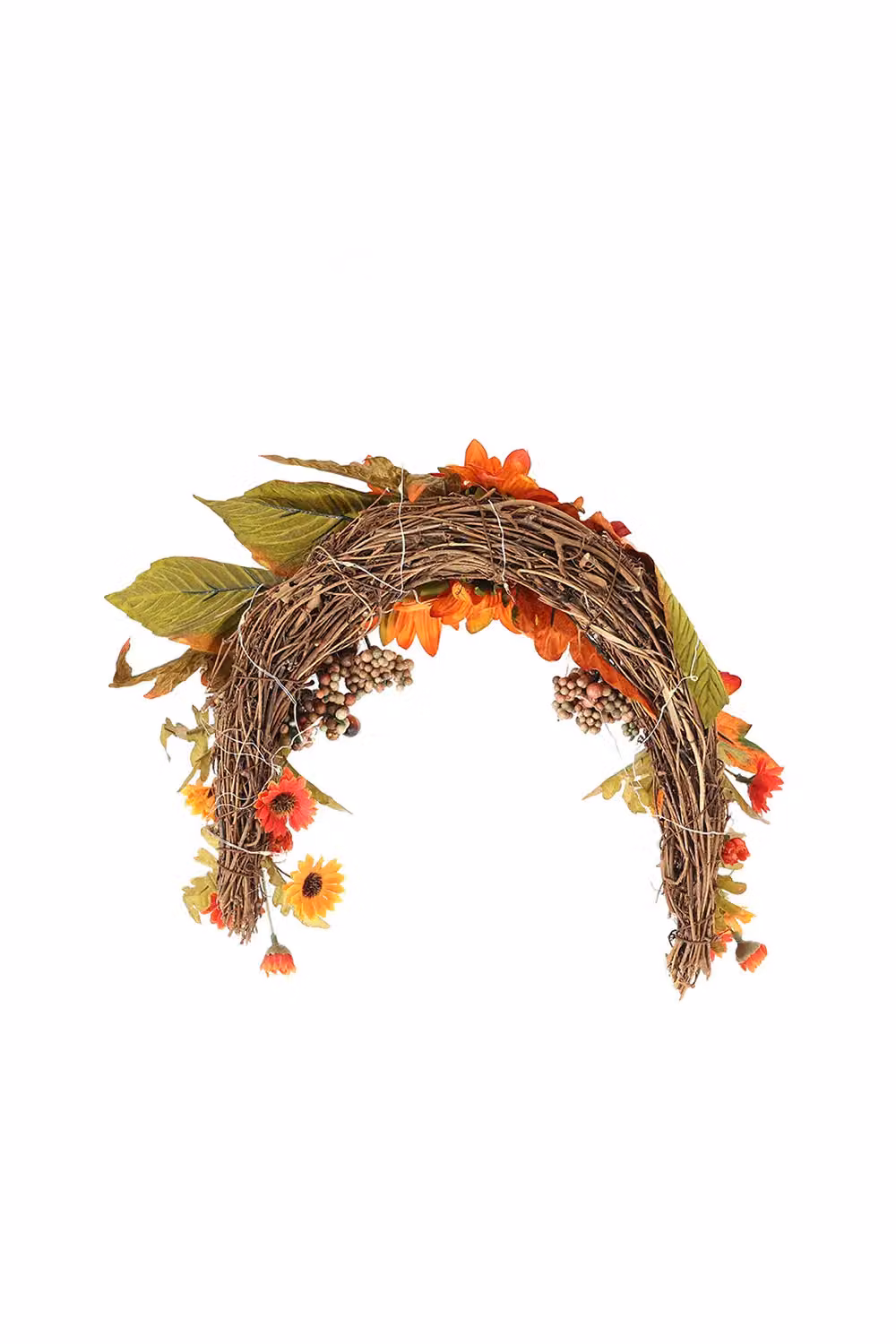 Living and Home Orange Autumn Sunflower Swag Wreath with Chrysanthemums and Pumpkins – 4