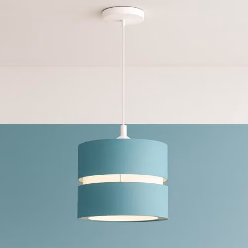 CGC Lighting Gayle Two Tier Fabric Cylinder Ceiling Lamp Shade in Petrol Blue and White, Diameter: 26 cm – 1