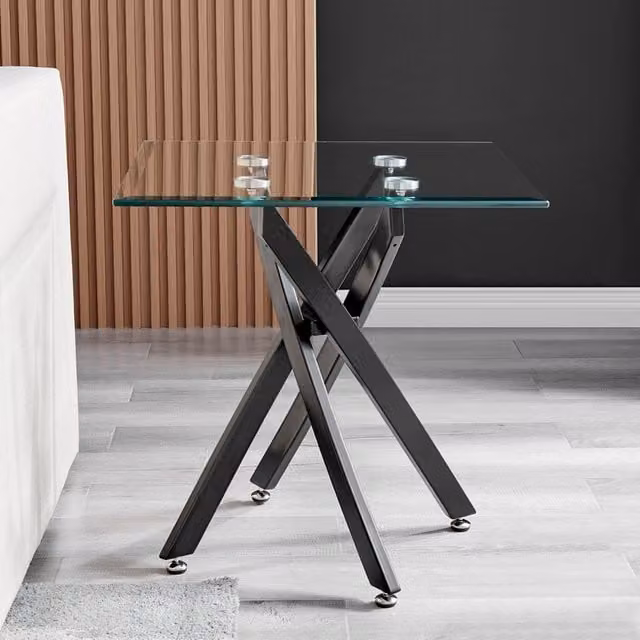 FurnitureboxUK Leonardo Square Glass Side Table with Matt Black Metal Legs