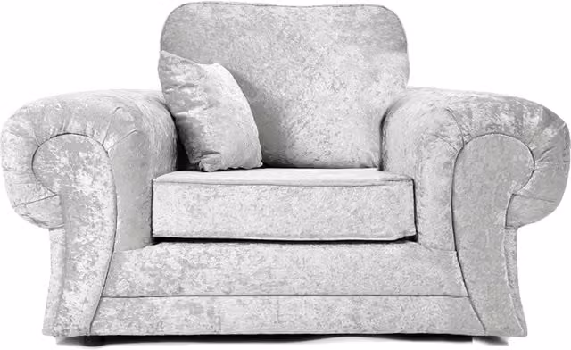 Furnishings For Less UK Chelsea Silver Crushed Velvet Single Seater Armchair with Rolled Arms