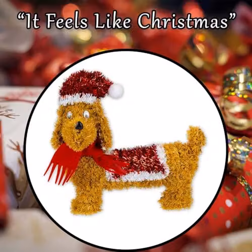 VFM e-Store Christmas Tinsel Sausage Dog Decoration, Brown, W: 25 cm, H: 11 cm – 6