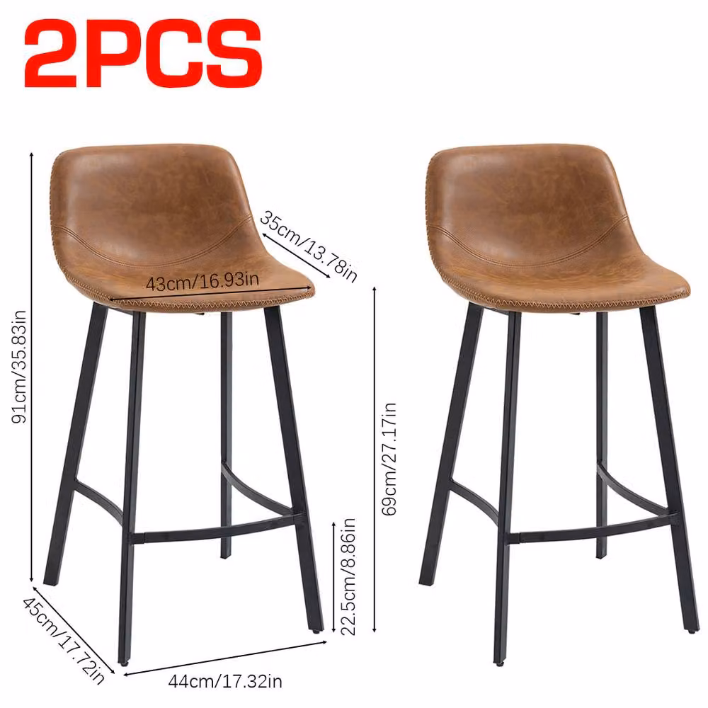 ERGOVEXA Classic PU Leather Dining Bar Stools, Set of 2, Brown – 2