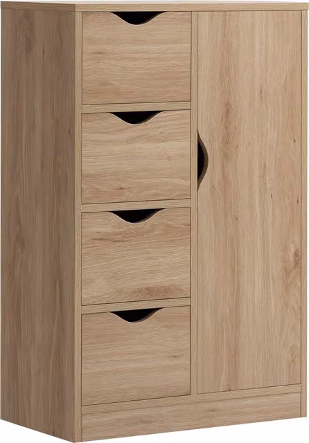 HOMCOM Modern Freestanding Bathroom and Living Room Storage Cabinet in Natural Brown, H 83 x W 54 x D 29 cm – 1