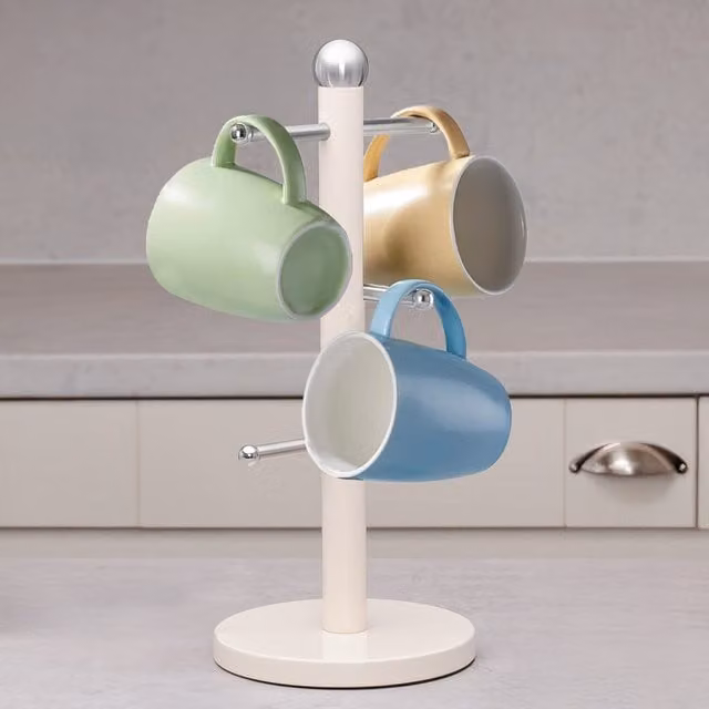 Innoteck Freestanding Stainless Steel Mug Tree with 6 Cup Capacity in Beige