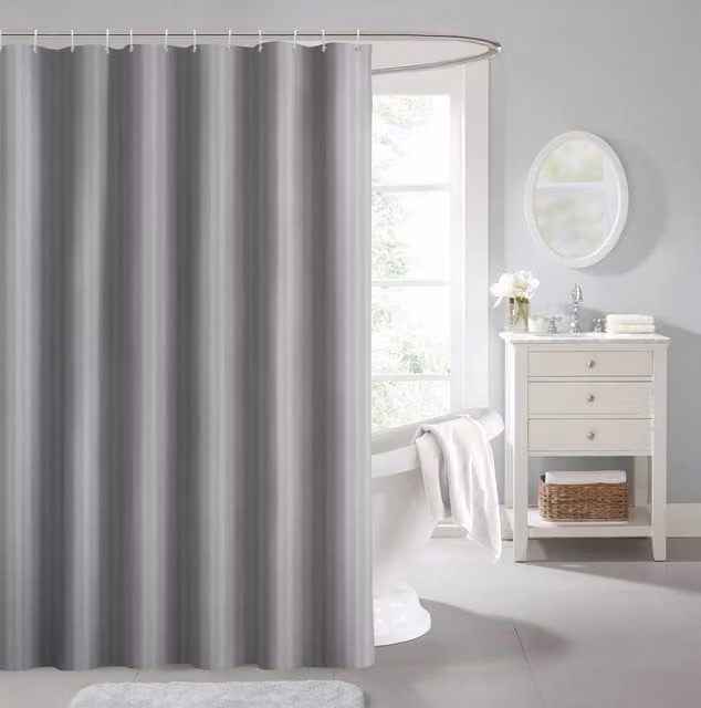 Velosso Striped Polyester Shower Curtain in Grey, W: 180 cm, H: 180 cm – 1