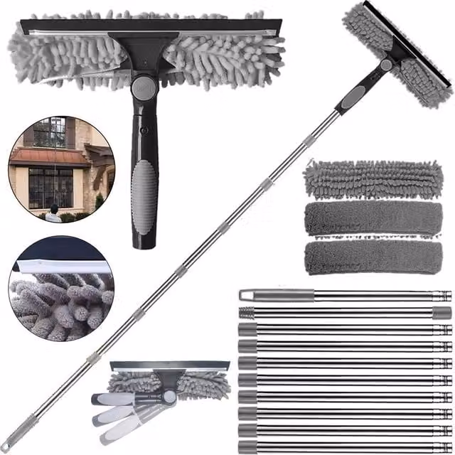 SPETLEK Grey Telescopic Extendable Window Squeegee with Microfibre Head and Scraper – 1