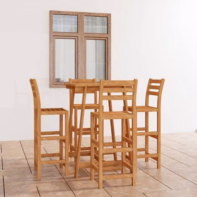 Berkfield Home 5 Piece Outdoor Bar Set in Brown Oiled Solid Acacia Wood