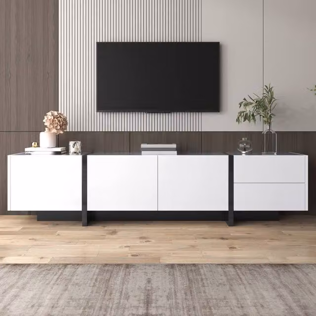 Matteo Modern High-Gloss TV Cabinet in White and Black with Doors and Drawers – 1