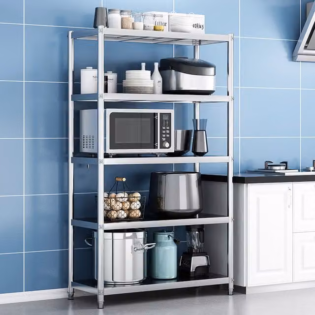 Livingandhome 5-Tier Freestanding Metal Kitchen Storage Rack in Silver