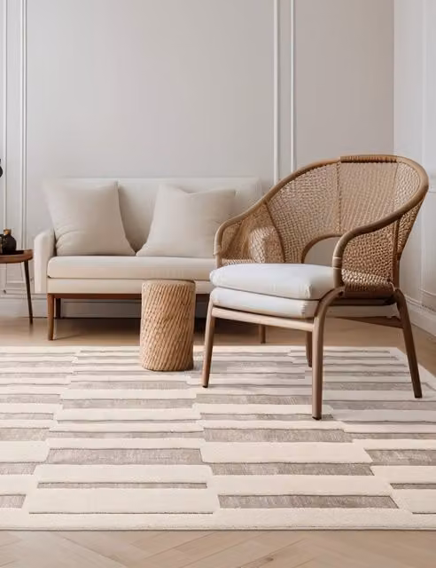 Asiatic Valley Modern Striped Hand-Tufted Rug in Beige