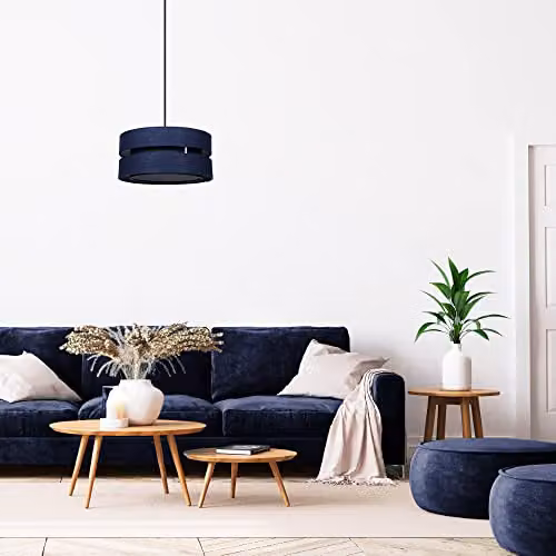 Happy Homewares Modern Blue Linen Fabric Triple Tier Ceiling Pendant Light Shade, Diameter: 26 cm – 4