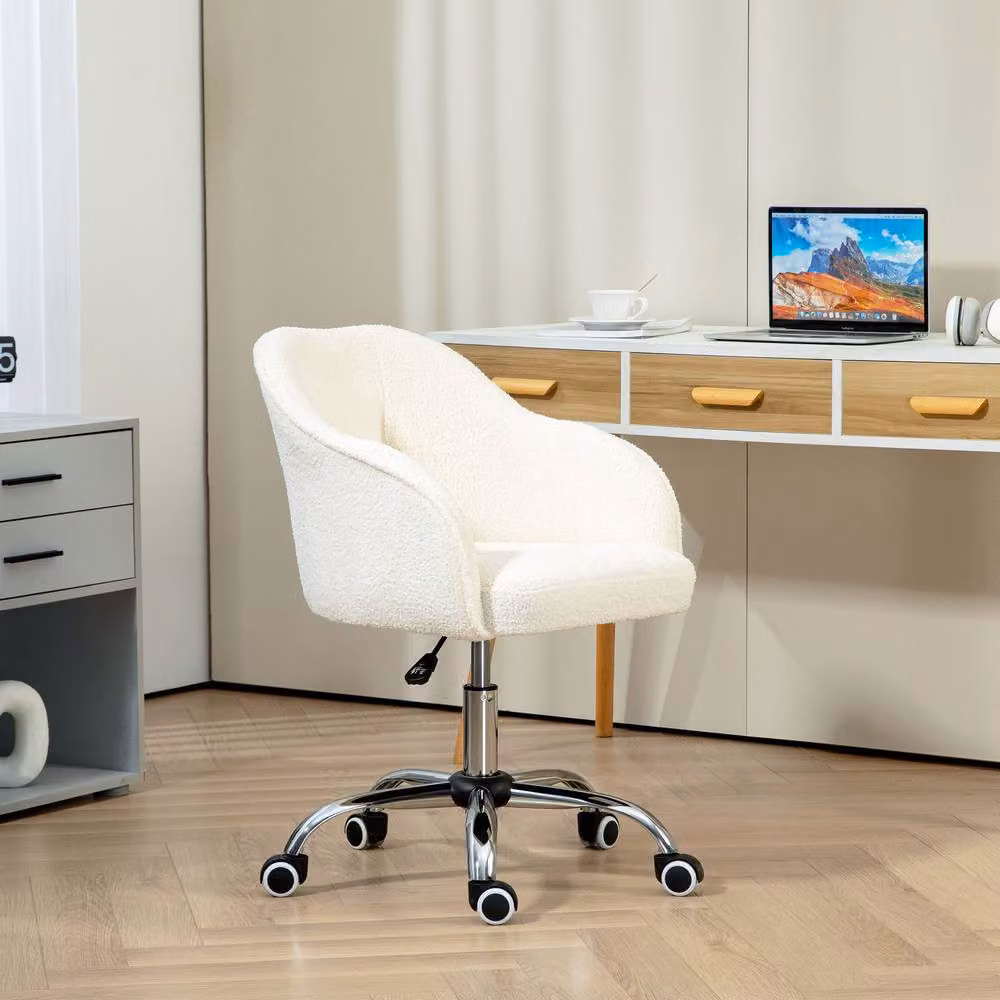 Rolipo Modern Bouclé Task Chair in Beige with Adjustable Height and 360 Degree Swivel – 2