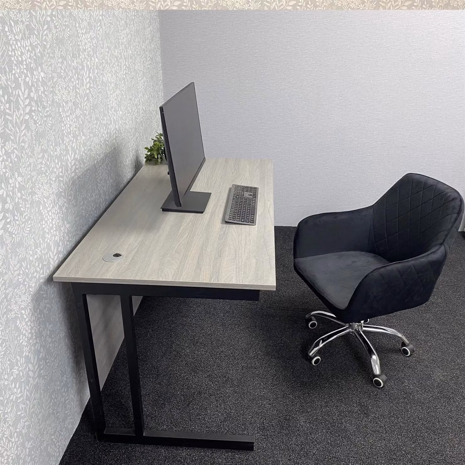 KOSY KOALA Grey Modern Office Desk and Black Upholstered Chair Set with Wood and Metal Construction – 5