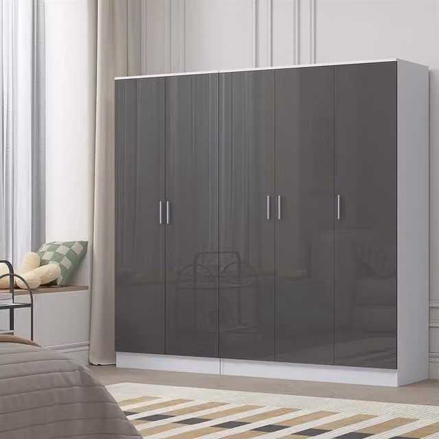 Reflect Wardrobe Bundle with 3-Door and 2-Door Plain Designs in Grey Gloss and Matt White – 1