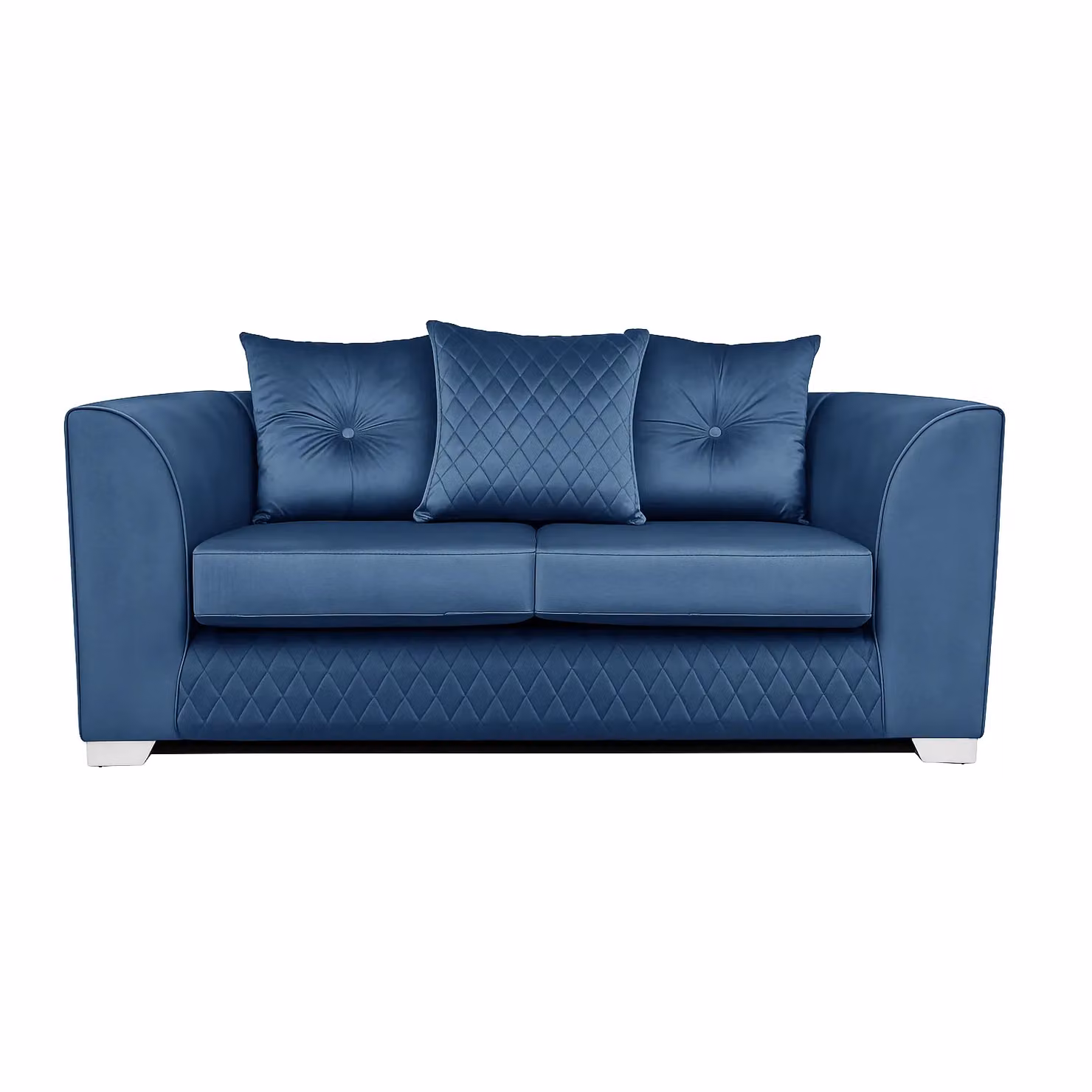 Furnishings For Less UK Victoria 2 Seater Sofa in Blue Soft Plush Velvet Fabric with Scatter Back – 2