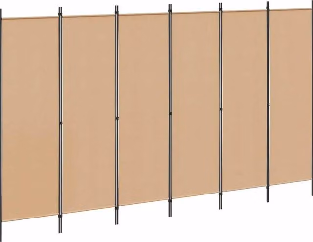 Kelvenix 6 Panel Fabric Privacy Screen in Beige, W: 300 cm, H: 180 cm