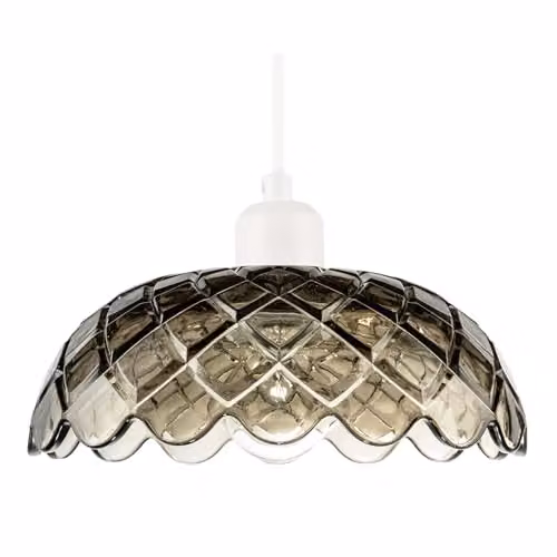 Happy Homewares Art Deco Grey Transparent Glass Dome Pendant Lighting Shade with Reducer Ring, Diameter: 25 cm, Height: 10 cm – 1