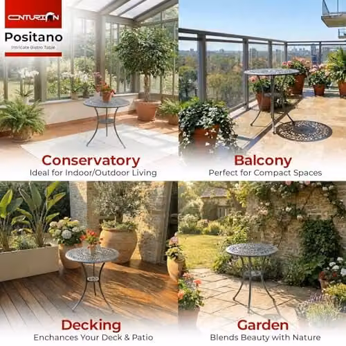 Centurion Positano 3-Piece Cast Aluminium Garden Bistro Set in Grey with 1 Table and 2 Armchairs – 3