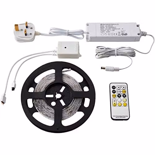 Loops CCT LED Strip Kit with 24W Driver and Remote Control, Multicolour and White Under Cabinet Accent Lighting, 5m