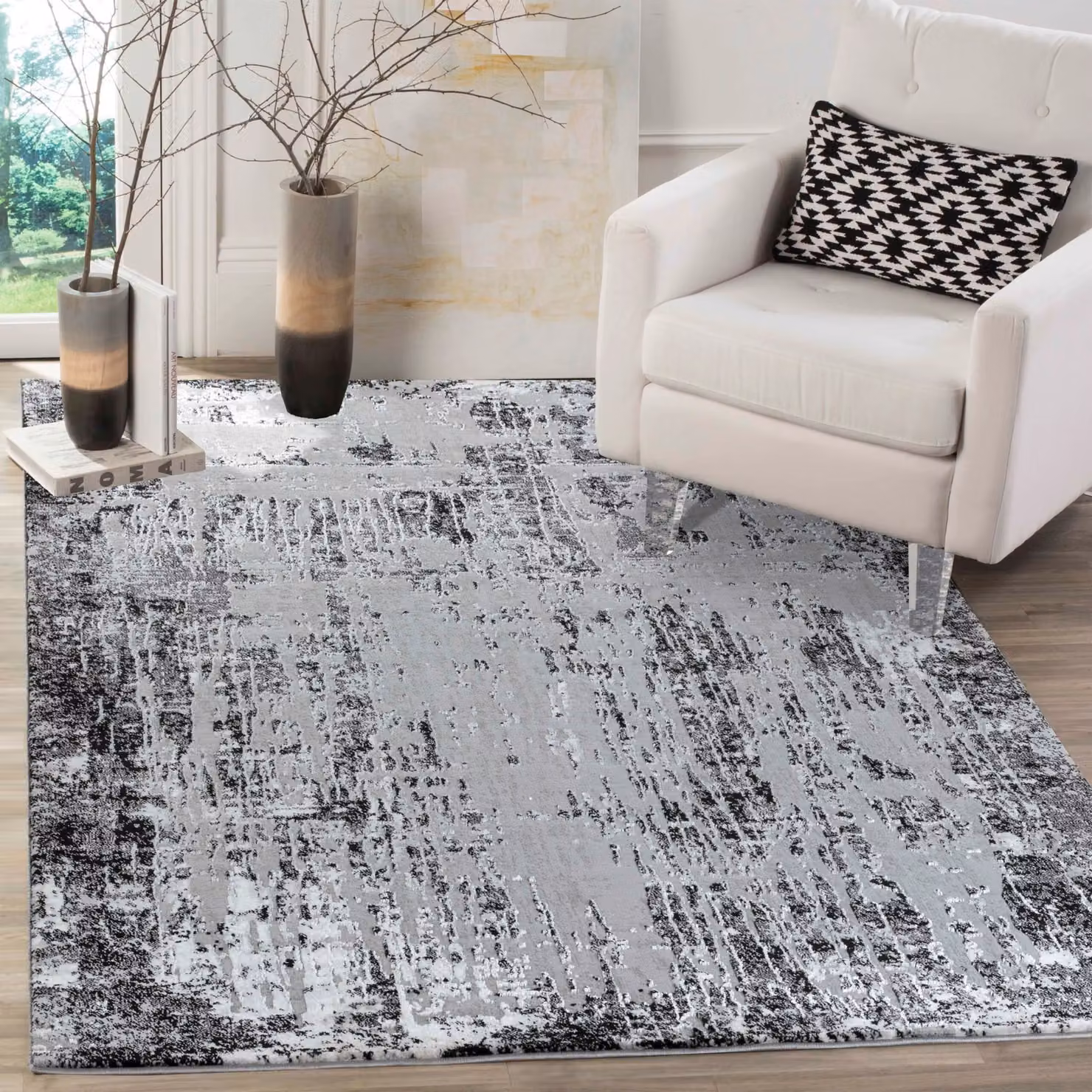 Desire Rugs Serenity Modern Abstract Area Rug in Black, W: 150 cm, D: 80 cm – 4