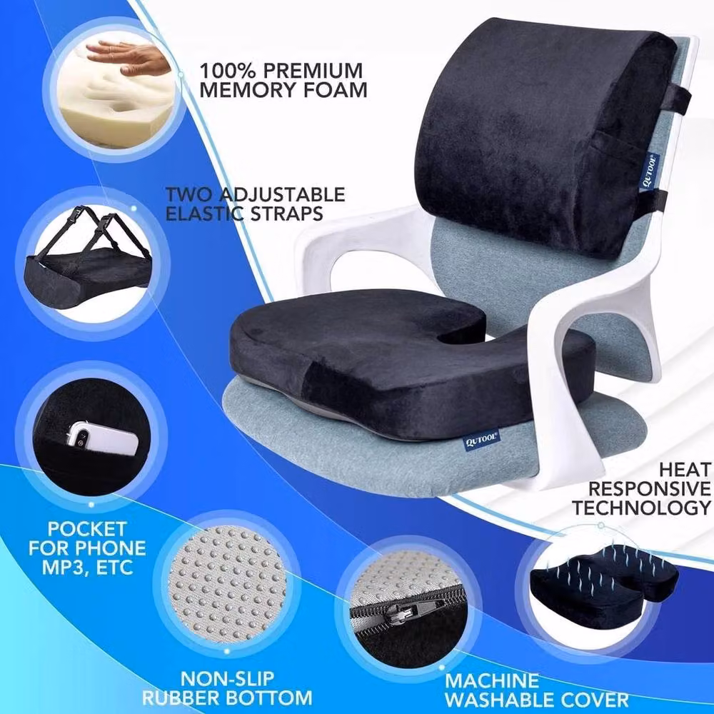 NESTLUNE Memory Foam Lumbar Back Support Cushion in Black, W/H: 120 x 135 cm – 2
