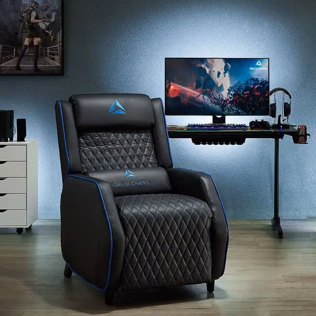 GRS Ellis Gaming Recliner Armchair with Footrest in Black Synthetic Leather
