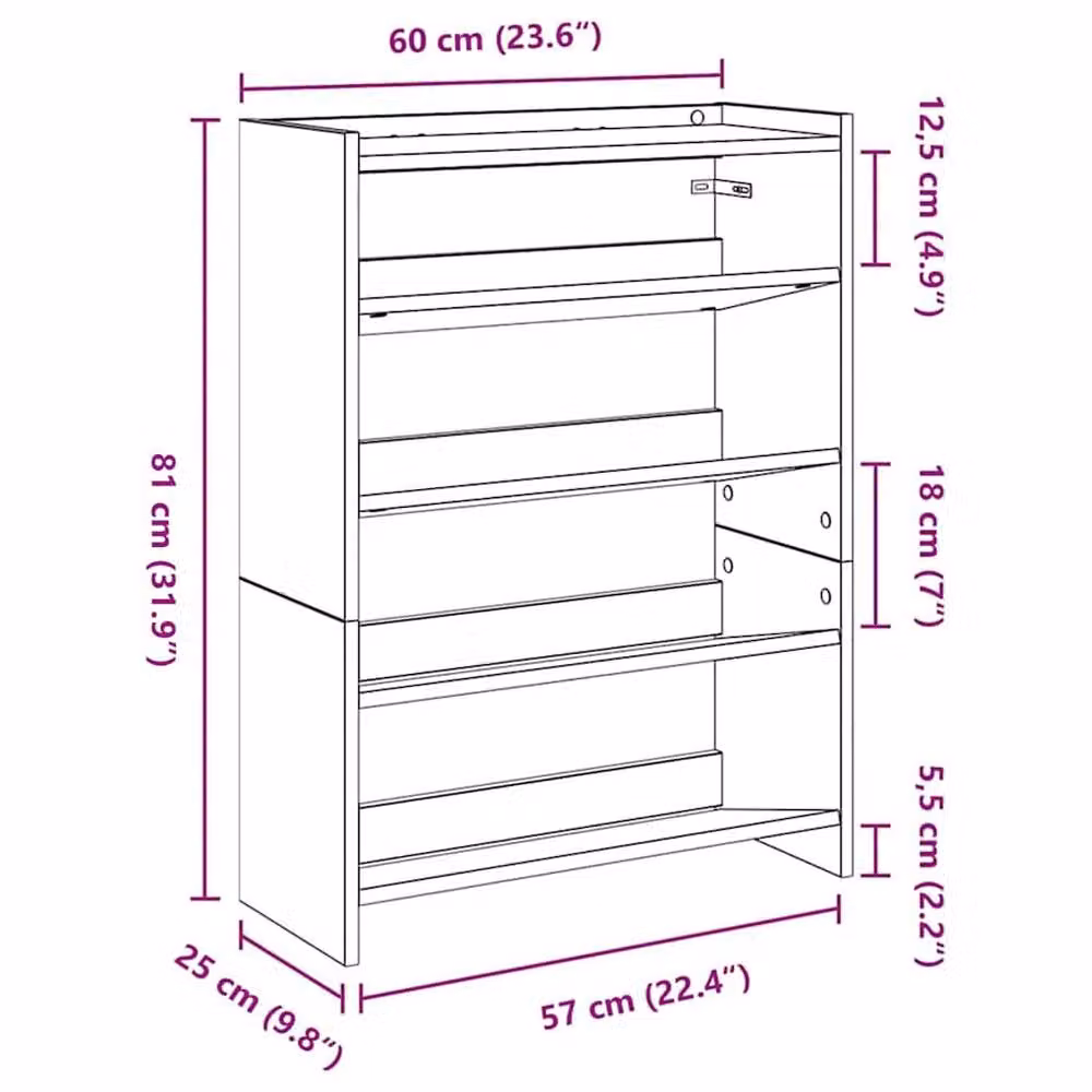 Berkfield Home Shoe Rack in Smoked Oak Brown, W/D/H: 60 x 25 x 81 cm – 5