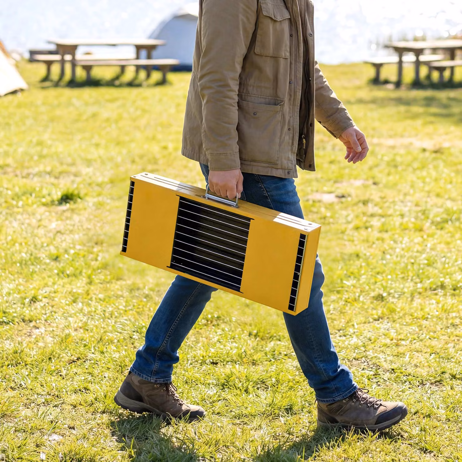 Outsunny Portable Charcoal BBQ Grill in Yellow with 2 Side Shelves and Handle – 9
