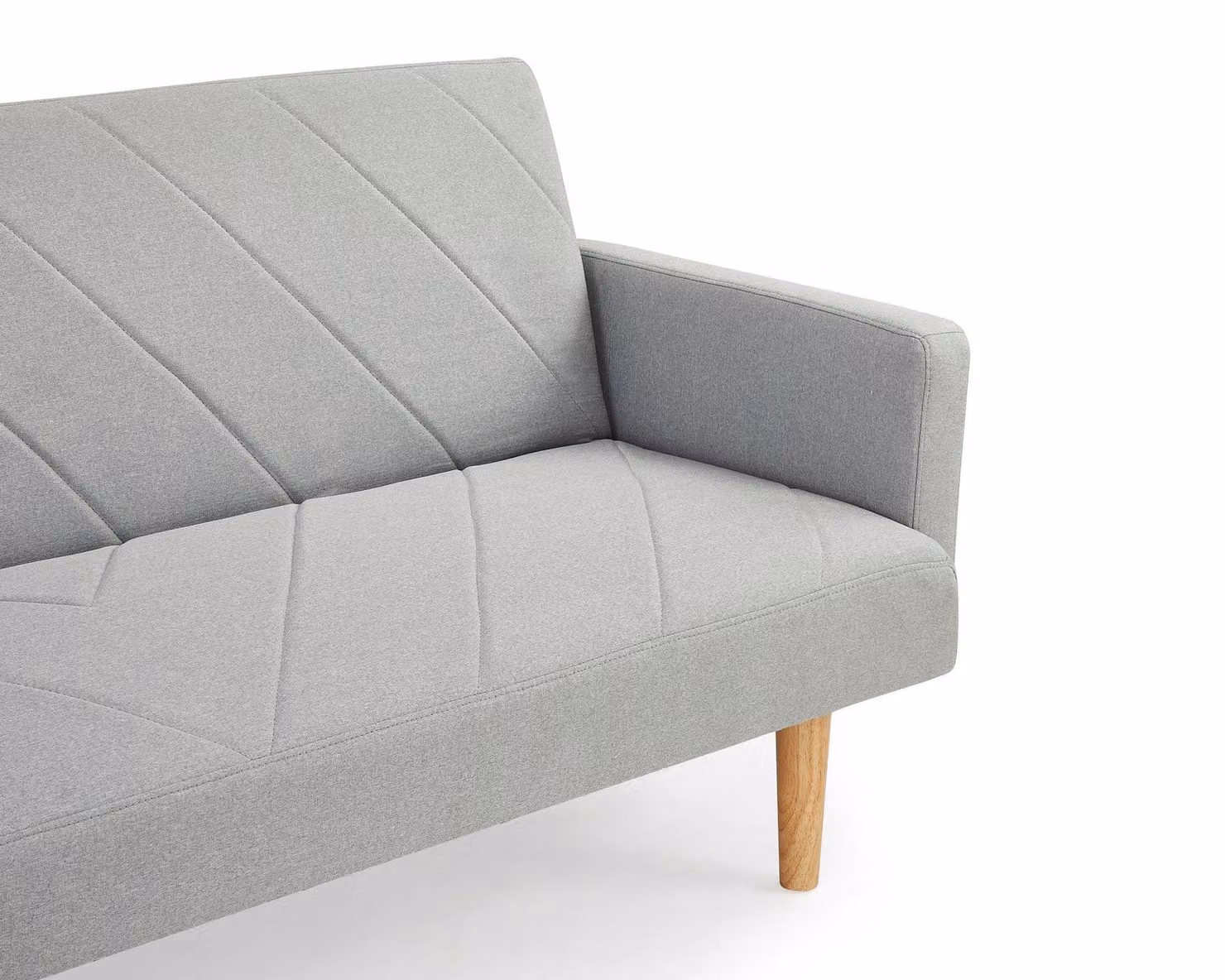 Home Detail Ryan Fabric Sofa Bed in Light Grey with V-Shaped Detail, Square Armrests and Wooden Legs – 2