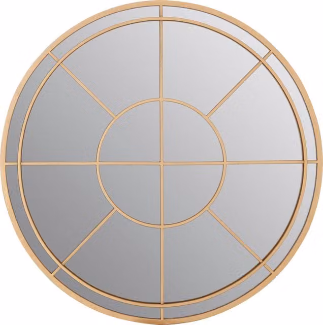 Orsina Gold Round Wall Mirror with Geometric Metal Frame – 1