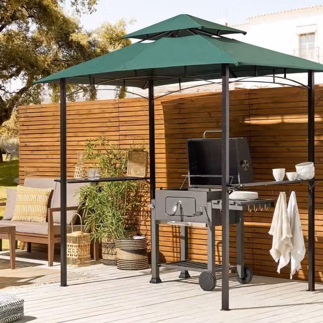 Wyld and Coco Garden Gazebo in Dark Green with Steel Frame, W: 245 cm, D: 148 cm