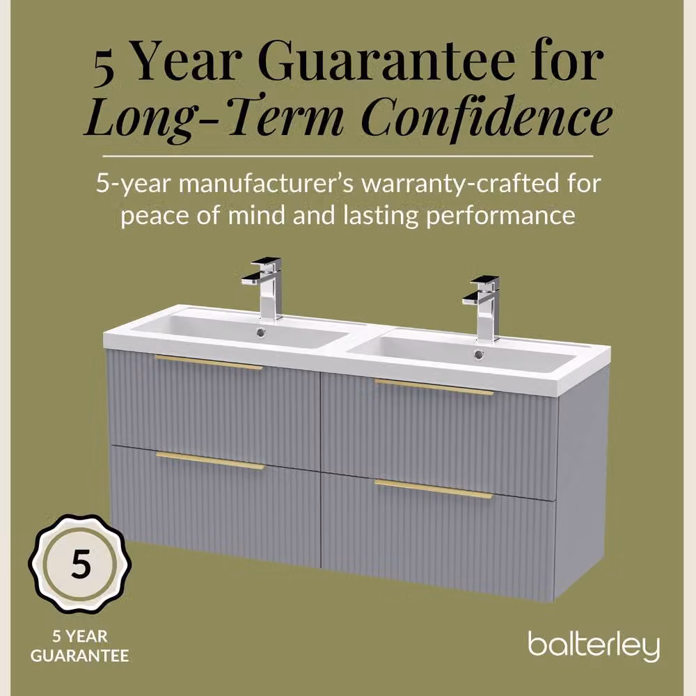Balterley Fluted Front Wall Hung 4 Drawer Vanity Basin Unit, Satin Grey, W: 120 cm – 3