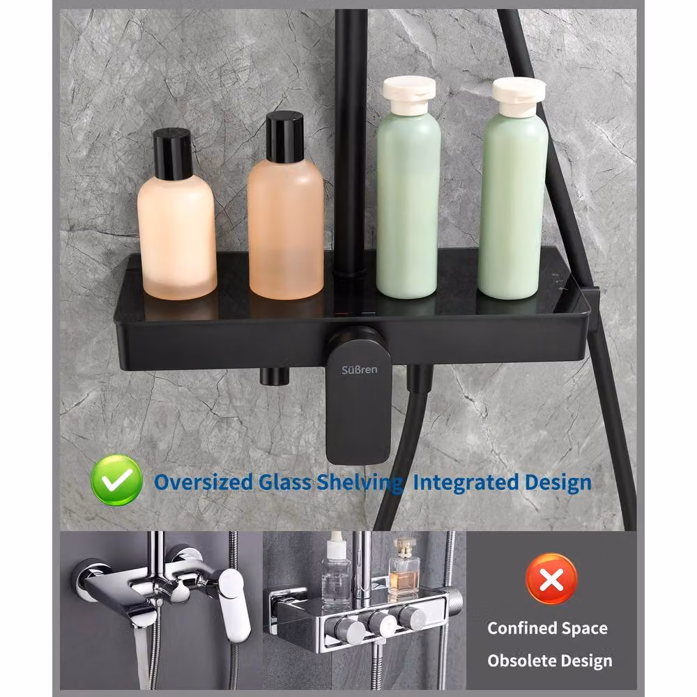 Süßren Sleek Shower Mixer Set with Rainfall and Massage Overhead Shower and Hand Shower in Matt Black – 2
